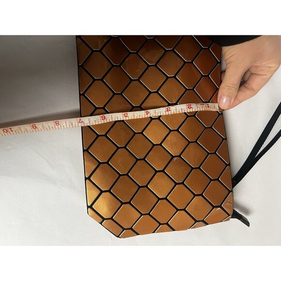 Emilio Pepe Geometric Clutch Purse Metallic Rusty Gold Wristlet Bag New - Picture 6 of 16